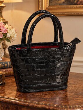 Vintage Osprey by Graeme Ellisdon Handbag • Black Croc-embossed Leather